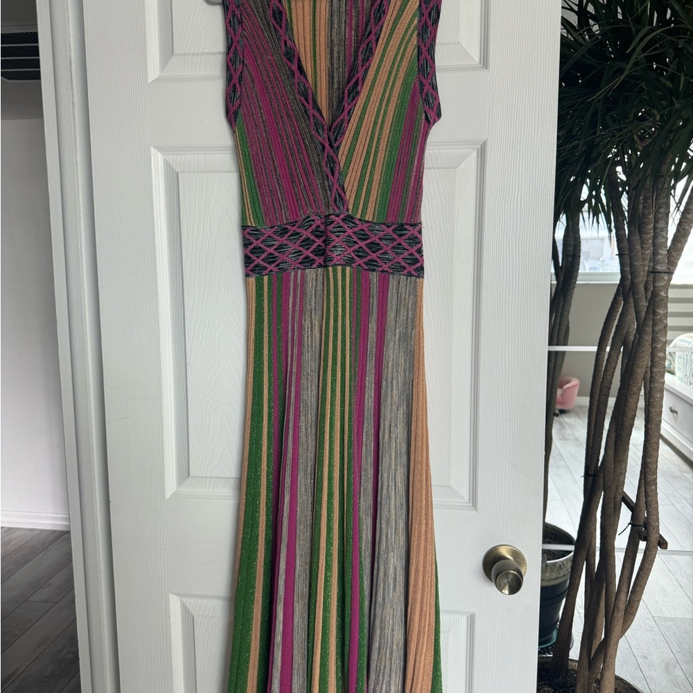 Elegant Purple and Green Maxi Dress V-Neck A-Line